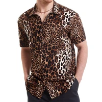 Men's Leopard 3D Printed Shirts For Men Short Sleeve Button Down Casual Shirt Ropa Hombre New Mens Blouses Clothing Quality Tops 1