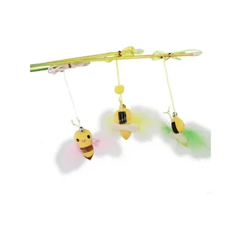 Random Color Cat Teaser Wand Funny Fake Feather Little Bee Design Kitten Teasing Stick Cat Wand Interactive Pet Toy 6