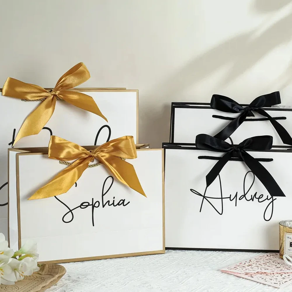 50 Stück personalisierte Schmuck-Papiertüten mit Schleifengriff, Hochzeitsgeschenk, Einkaufstasche, personalisierte Blumen-Hochzeitsparty-Aufbewahrungstasche – Detail 4