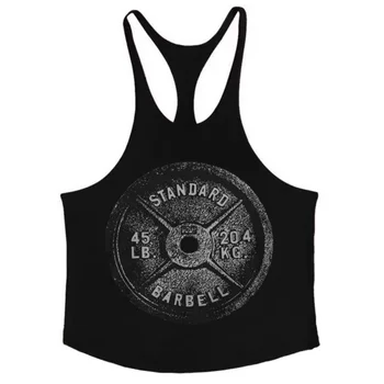 Men’s Y-Back Gym Stringer Tank – Barbell Plate Print 1