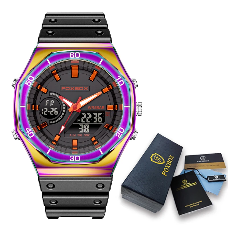 Top Brand FOXBOX Luxury Men's Wrist Watches Double Display