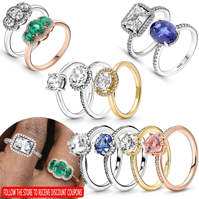 Original Women's 925 Silver Exquisite Sparkling Tri Color Violin Crown Logo Ring Suitable for Festival Fashion Gifts Jewelry