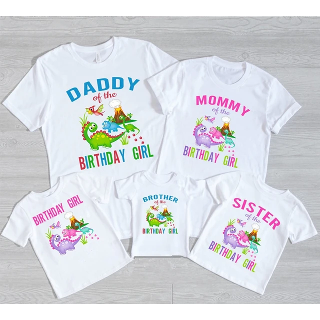 Camiseta de cumpleaños con tema de dinosaurio para niña, Camiseta con estampado de dinosaurio personalizado, ropa de fiesta para mamá, Sis Bro, conjunto familiar a juego, _ - AliExpress