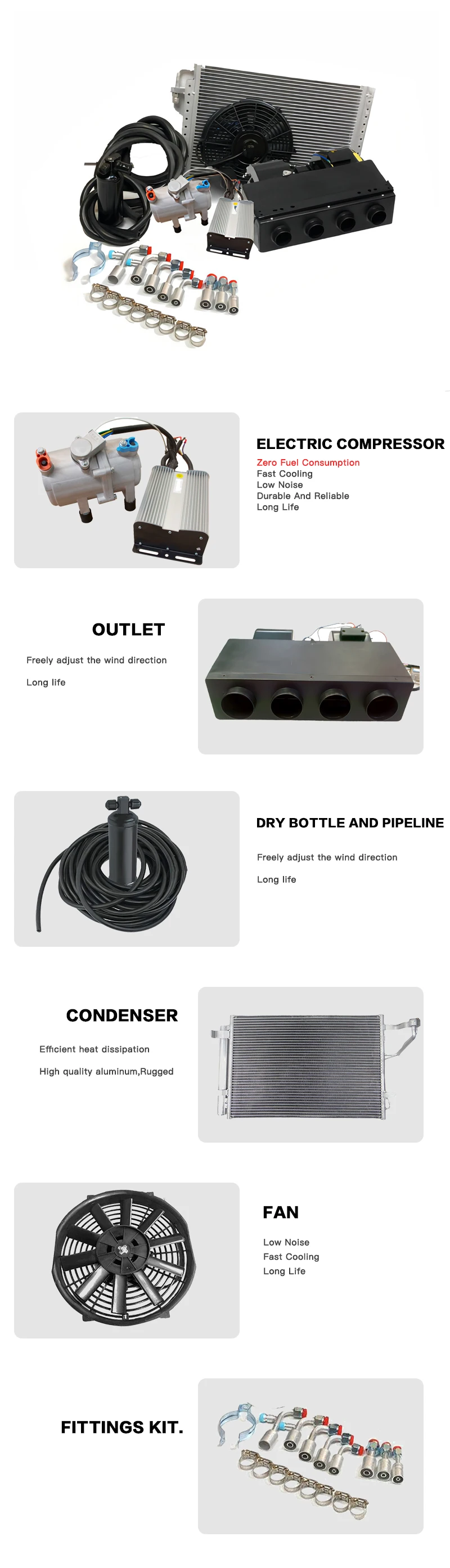 Universal 24v 12v Automotive Electric Air Conditioning Kit Parking Air Conditioner Ac Compressor