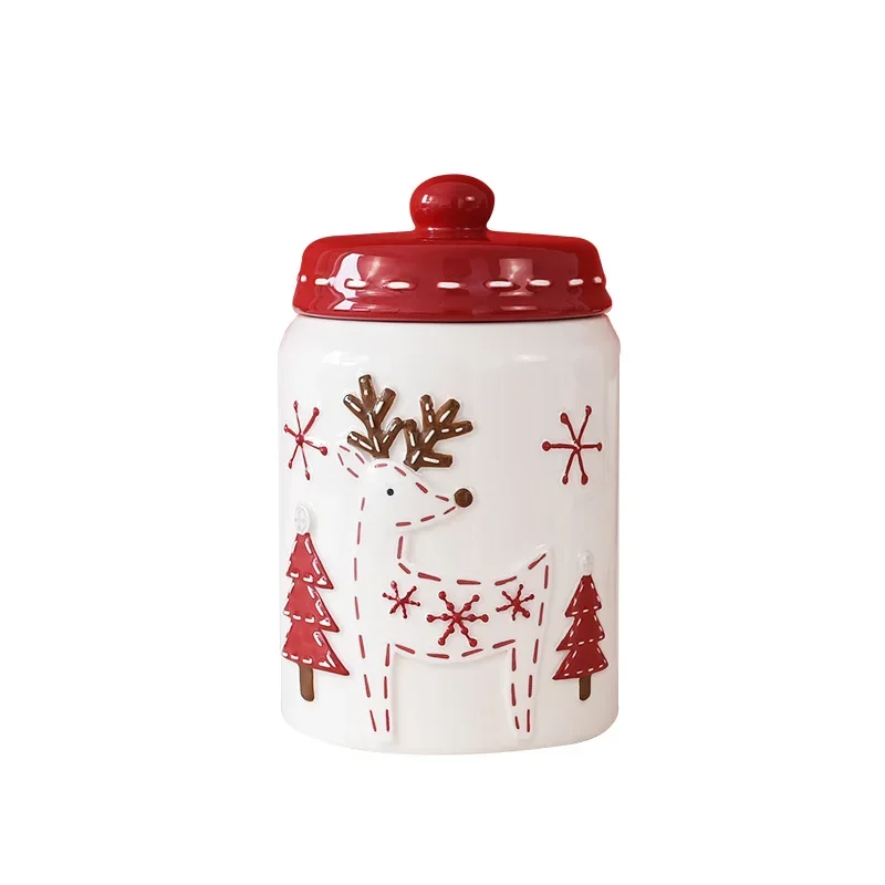 Ceramic Christmas Food Storage Jar with Lid for Kitchen