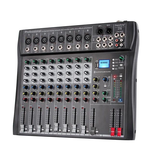Depusheng DT12 Professional Audio Mixer 12 Channel DJ Interface mixer  console with Bluetooth MP3 input XLR Microphone Jack 48V Power RCA Input  Output and USB Drive for Computer Recording black 