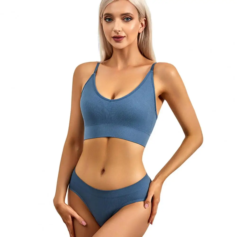 Women's Wireless Push-Up Bra And Briefs Set, Thin Solid Color