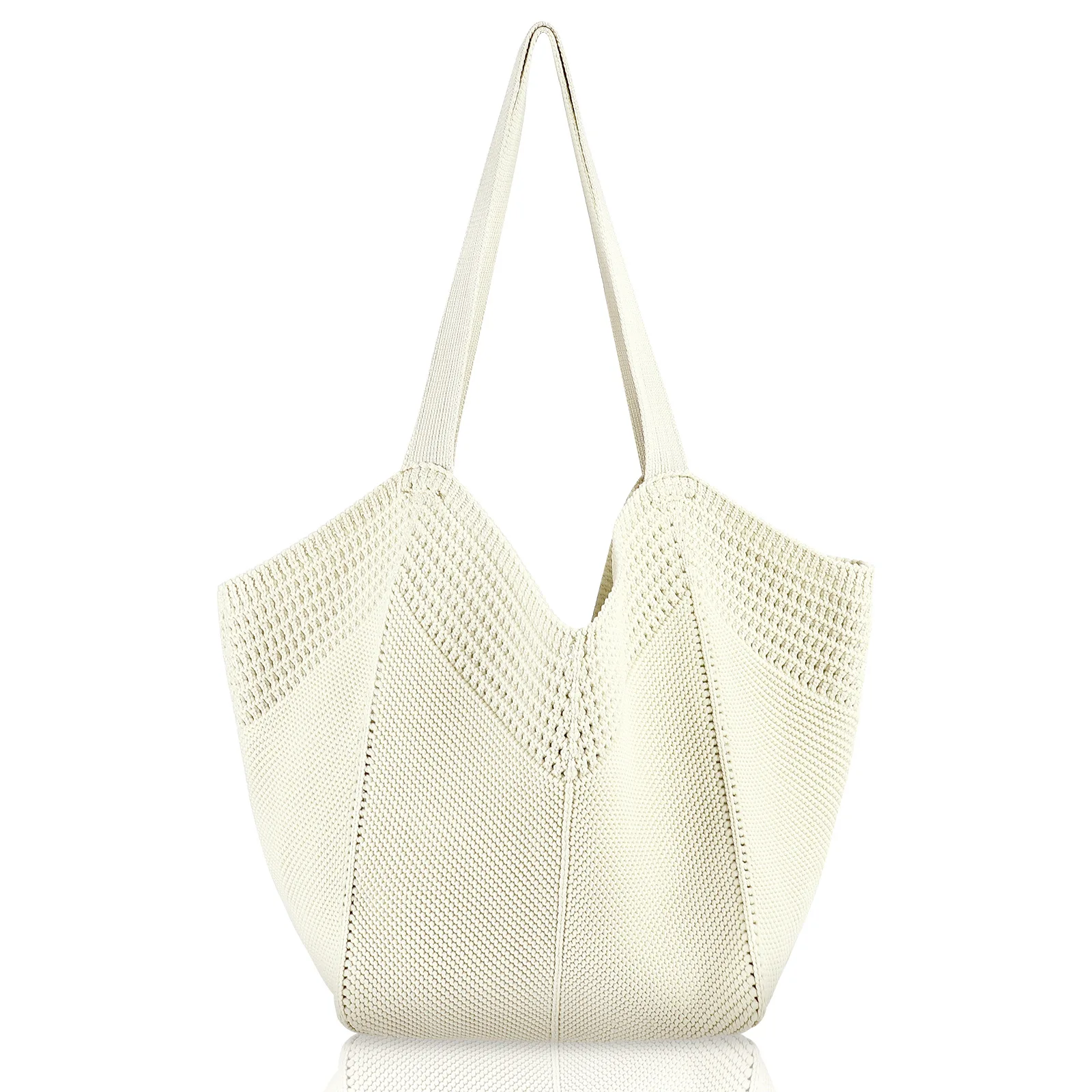 Women Crochet Tote Fashion Knitted Large Capacity Woven Shoulder Solid Color Simple Shopping Bag for Summer Beach