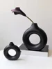 Black Donut Shape Flower Vase Plastic Flat Minimalist Flowerpot Living Room Bedroom Decoration Creative Simple Flower Vase 3