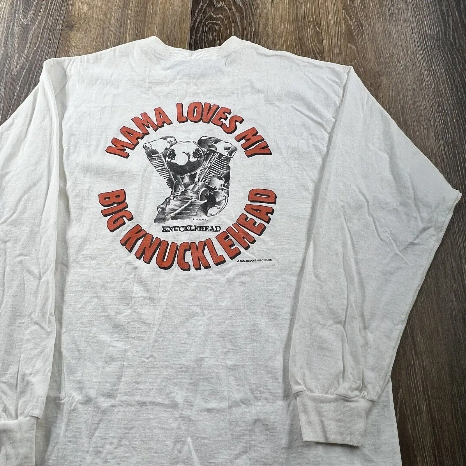 Maglietta Moto Vintage Mens Xl White Bloodline Cycles Big Knucklehead Biker Maniche Lunghe O Corte