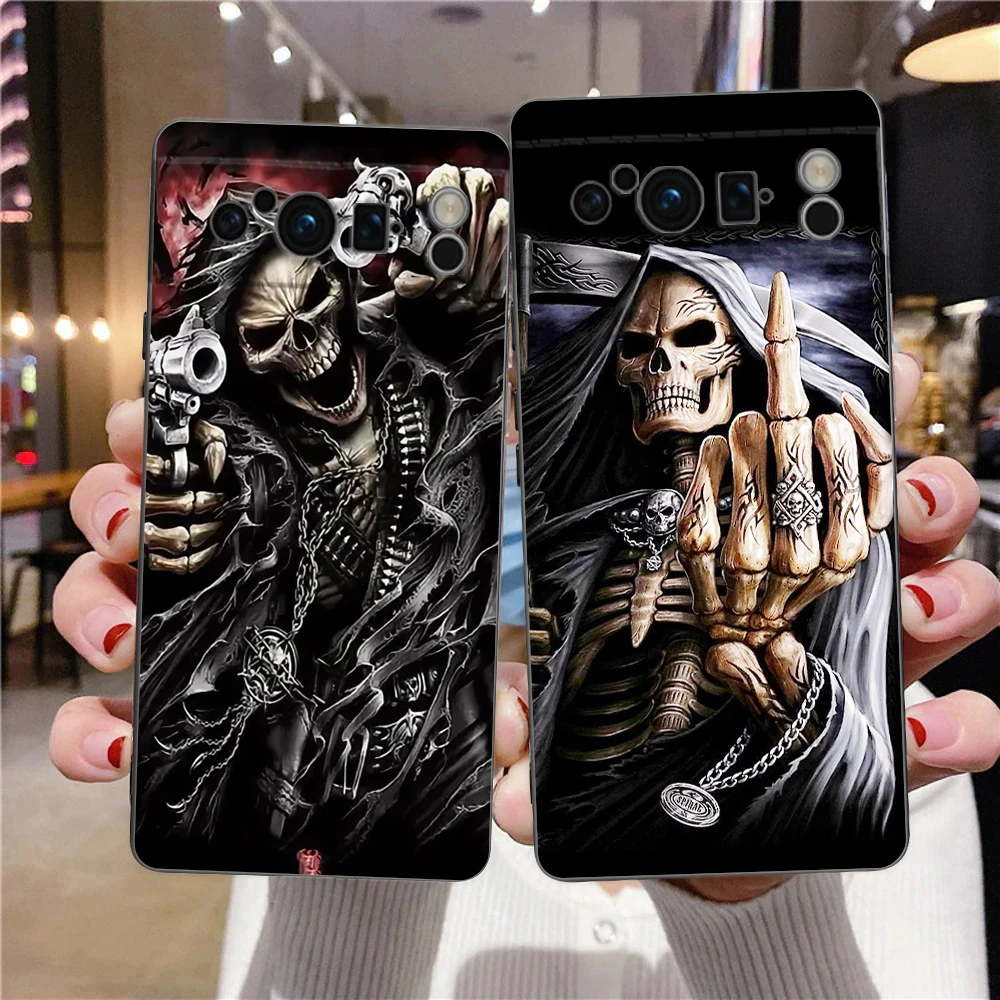 Black Soft Shell Phone Case with Grim Reaper Skull Design