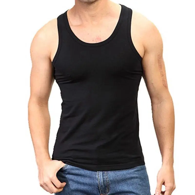 Casual Elastic Men's Vest Summer Thin Breathable Loose Fitness Vest Men's Sports Sweat Absorbing Vest Solid Color Vest Wholesale
