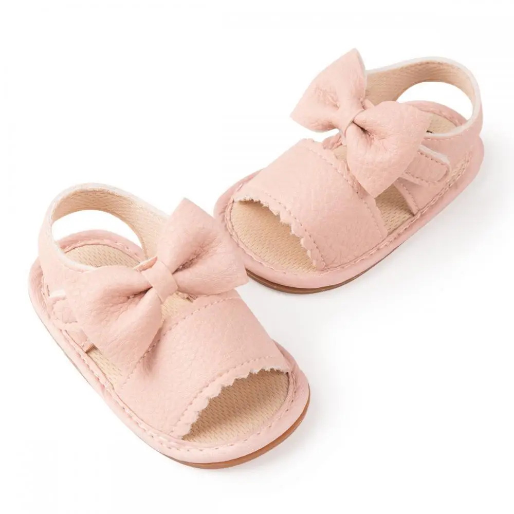 Summer New Newborn Baby First Day Toddler Shoes Solid Color Anti-Slip Rubber Sole Comfortable Baby Girl Shoes Bow Lace Sandals