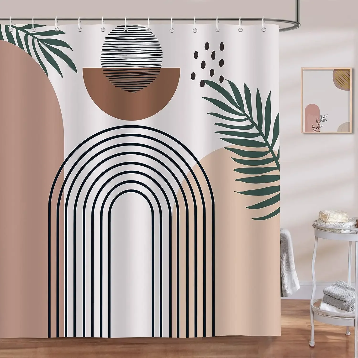 Abstract Bohemian Medieval arch Sun leaf Modern minimalist aesthetic line geometric decorative Shower Curtain