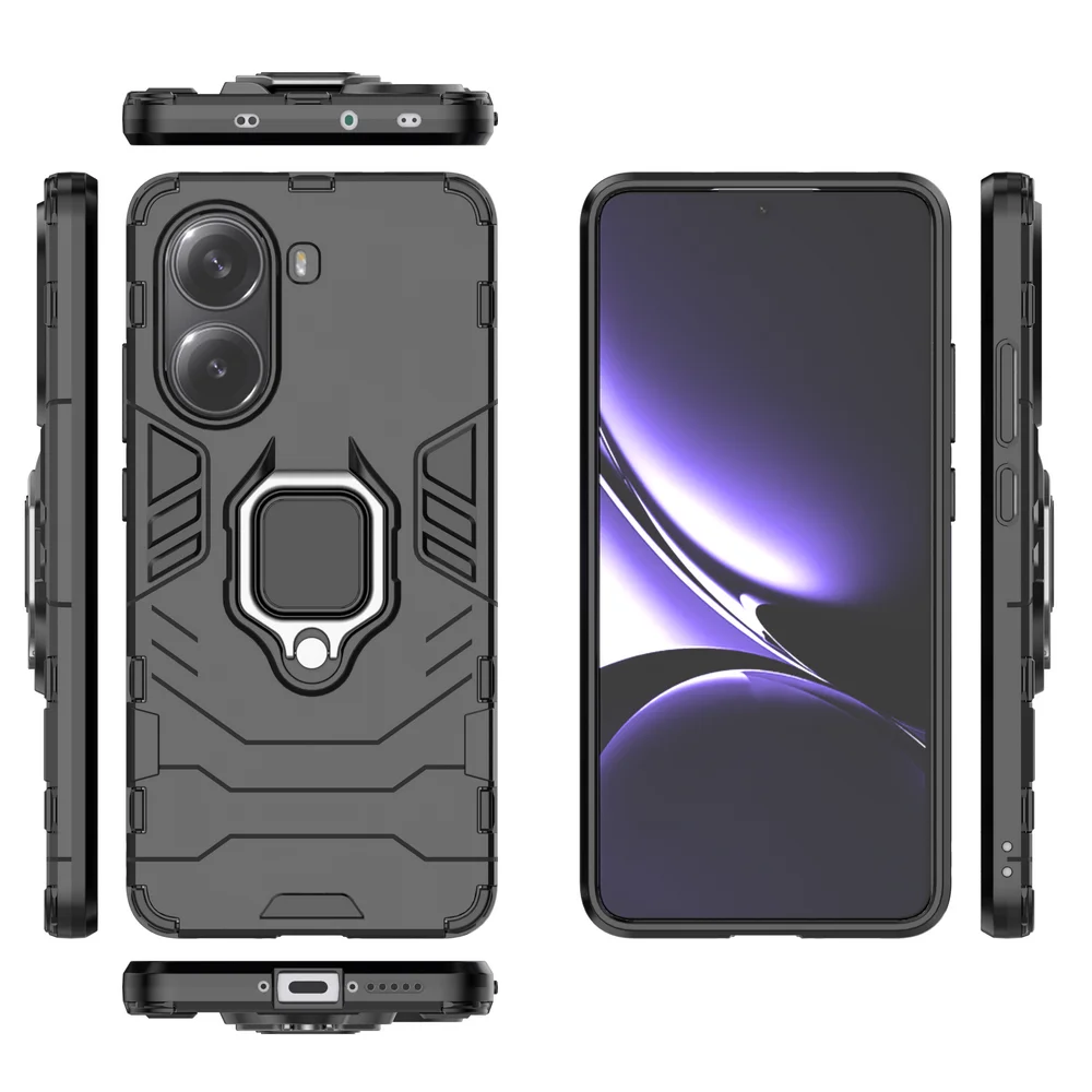 Anti-Shock Hard Plastic Case with Ring Holder and Rugged Armor Heavy Duty Stand