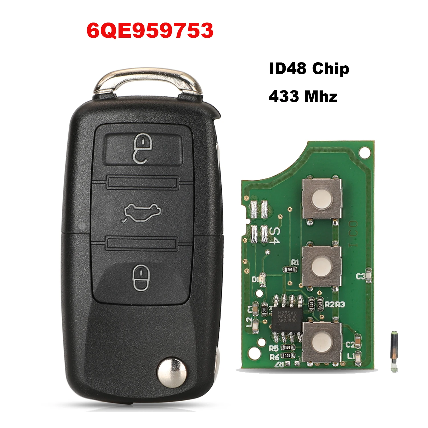 Jingyuqin 3B Flip Remote Control Car Key Part Fob 6Qe 959 753 6Qe959753 433Mhz Per Volkswagen Per Vw Fox Gol Sharan Saveiro