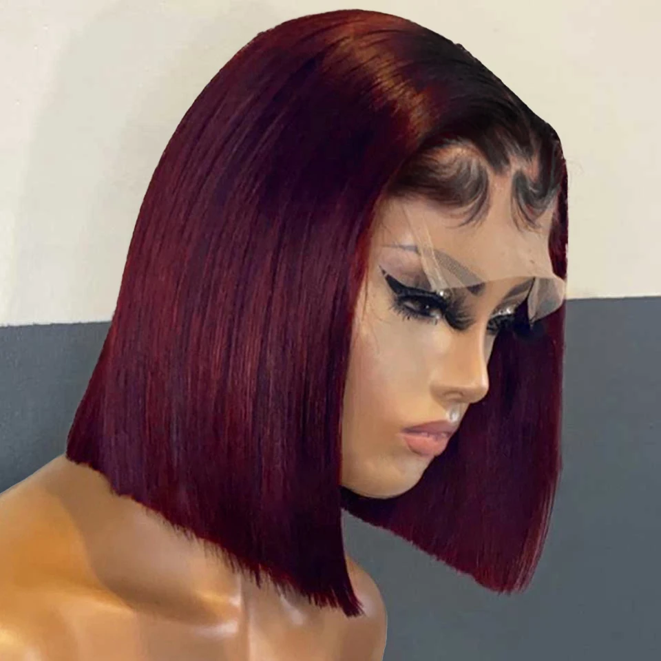 

Burgundy 99J Color 4X4 Lace Closure Wig Pixie Cut Short Bob Human Hair Wigs For Black Women Preplucked Brazilian Remy Hair