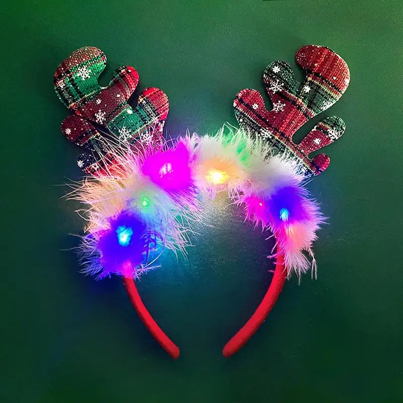 LED Christmas Antler Headband Reindeer Light Up Headband Luminous Hair Hoop Children Party Costume Cute Xmas Decoration