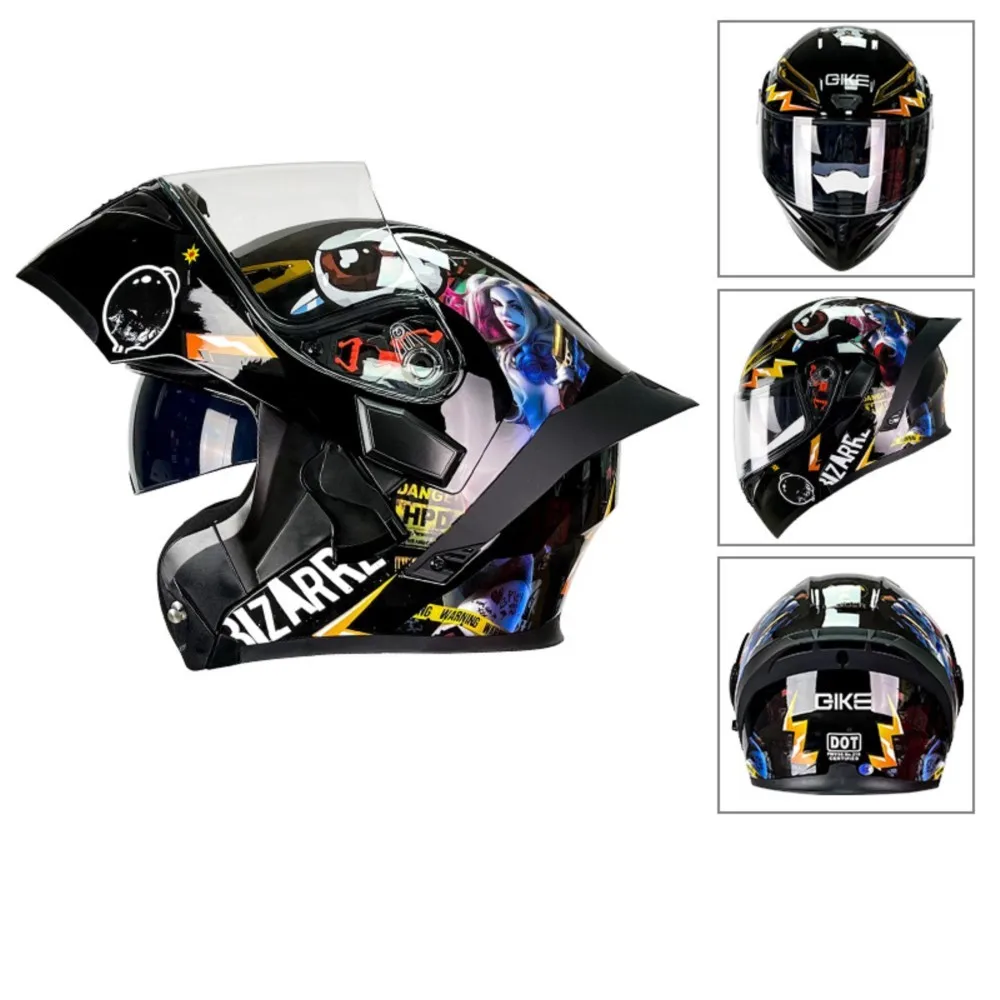 thumbnail image 1 of Casco de motocicleta abatible hacia arriba, aprobado por DOT, para motocross, casco de moto con doble lente, abierto, de cara completa, transpirable, para las cuatro estaciones, para hombres y mujeres, 1 of 5