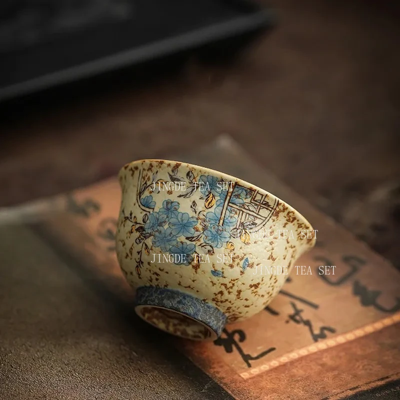 1pcs 50ml Chinese Handmade Flowers Ceramic Tea Cup Household Teacup Vintage Tea Bowl Travel Personal Meditation Cup Teaware