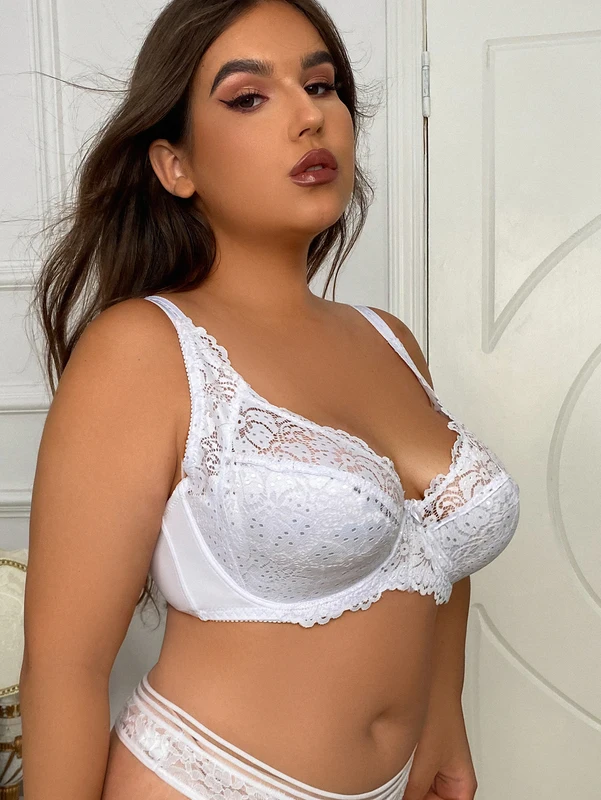 Plus Size Women Bra Sexy Lace Underwear Brassiere Thin E Cup Underwire Bra