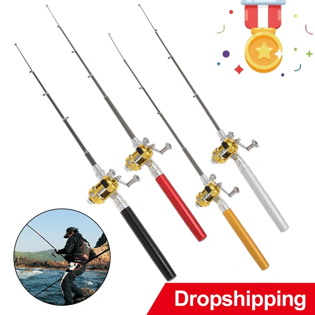 Mini Fishing Rod Portable Pocket Telescopic Pole Pen Shape Folded Fishing  Rod With Reel Wheel For