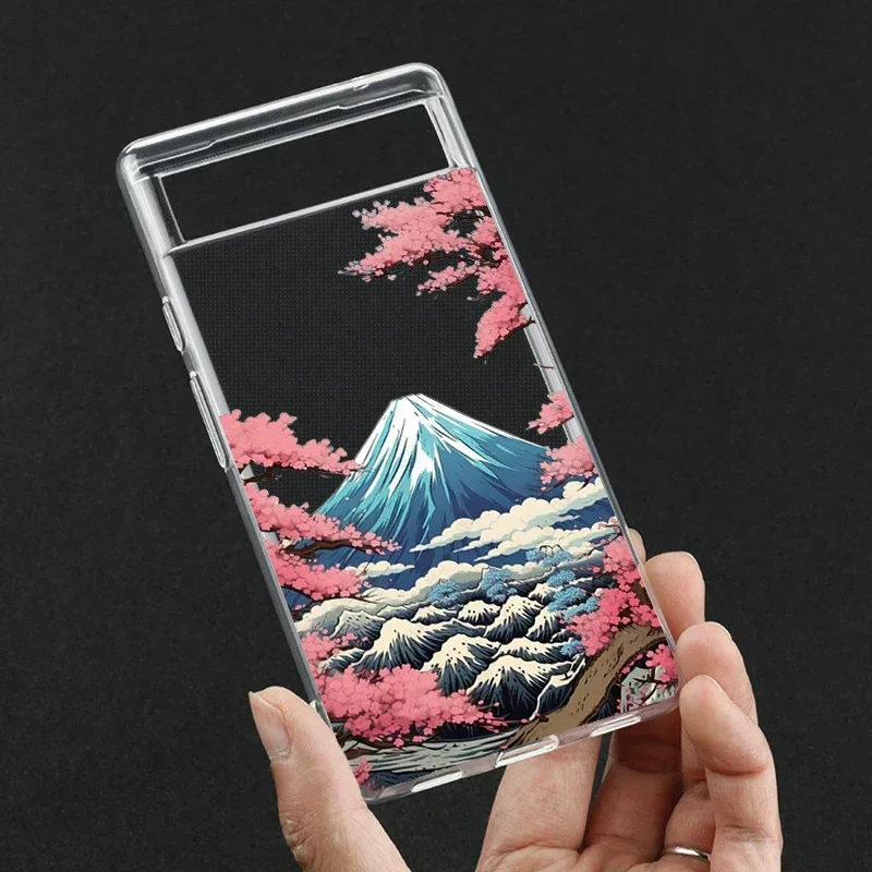 Retro Japanese Landscape Waves Transparent Soft Silicone Phone Case