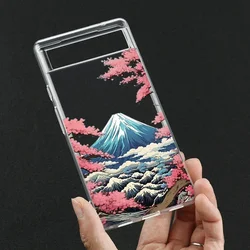 Retro Japanese Landscape Waves Transparent Soft Silicone Phone Case for Pixel 8Pro (Style 1)