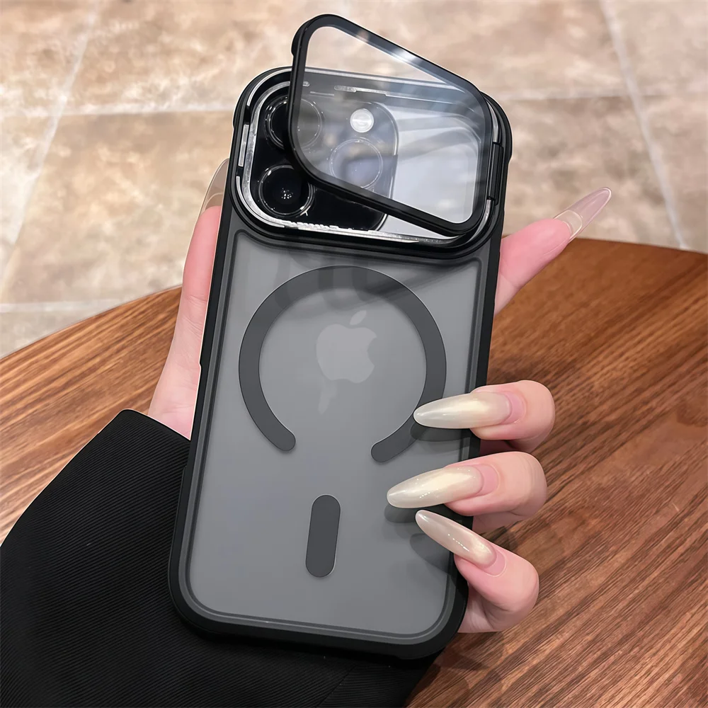 Magnetic Armor Flip Stand Phone Case with Full Lens Protection - Matte Finish and Air Design