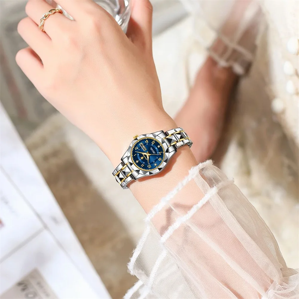 POEDAGAR Luxury Women's Watches Waterproof Luminous Date Week Ladies Watch for Female Stainless Steel Dress Women Quartz Watch 6