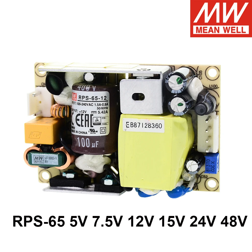 

Mean Well RPS-65 65W AC TO DC 5V 7.5V 12V 15V 24V 48V Reliable Green Medical PCB Switching Power Supply Meanwell Driver