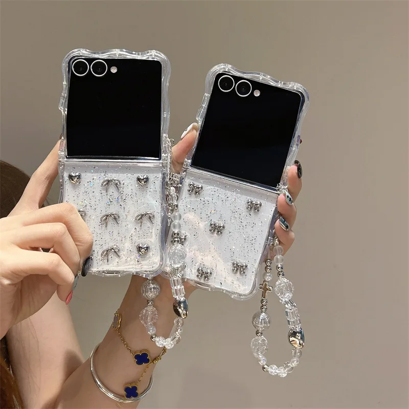 Luxury Glitter 3D Love Heart Bowknot Phone Case with Lanyard - Shockproof Cover