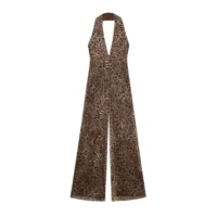 Women's Chic Sexy Jumpsuit Leopard Print Halter Backless Lace-up Loose Fashion Spring Summer Holiday Bodysuit 5039147