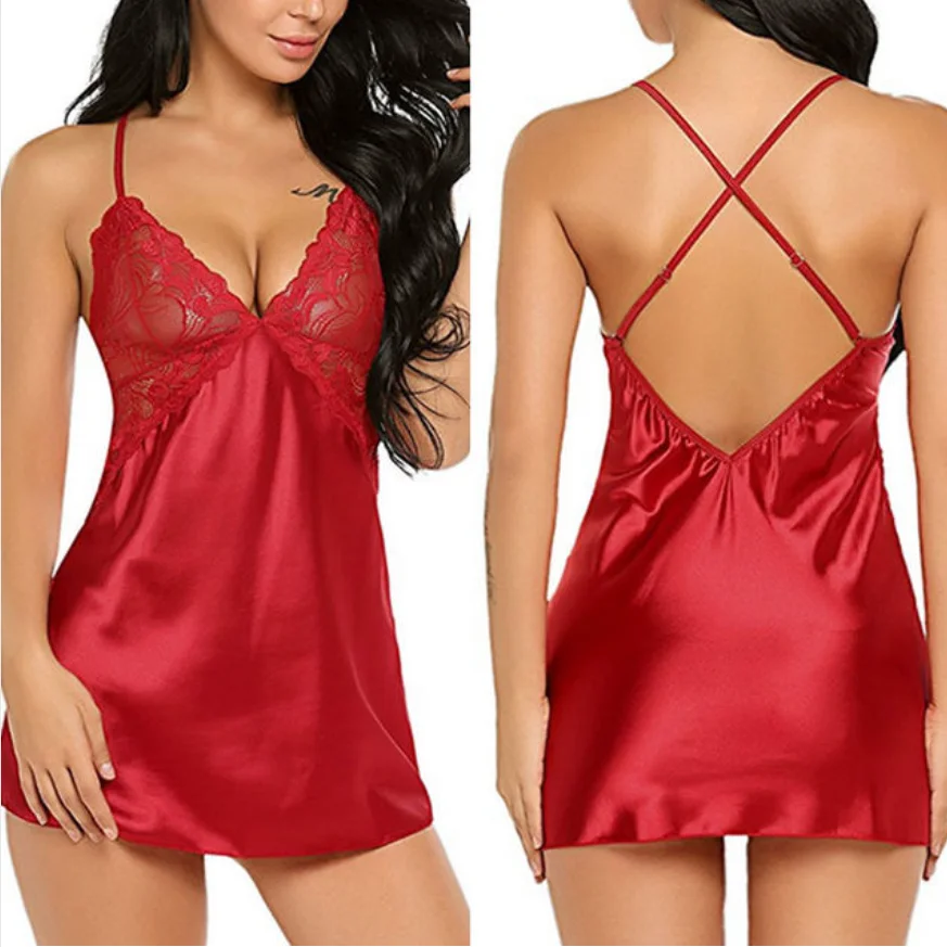 Women's Sexy Lace Satin Nightdress Women's Lingerie Sleepwear Set Babydoll Sexy Costumes Erotic Hot Dresses Exotic Pamas_voghion.com