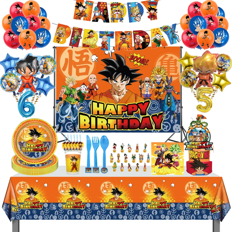 Goku Birthday Party Decoration Dragon Ball Z Kids Shower Tableware Supplies Cup Tablecloth Number Balloon Cake Backdrop Boy Gift