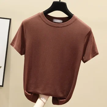 تي شيرت نسائي صيفي بأكمام قصيرة موديل 2025 Y2k بلوفرات غير رسمية بقصة ضيقة تي شيرت سادة برقبة دائرية تي شيرت نسائي أساسي جديد 6