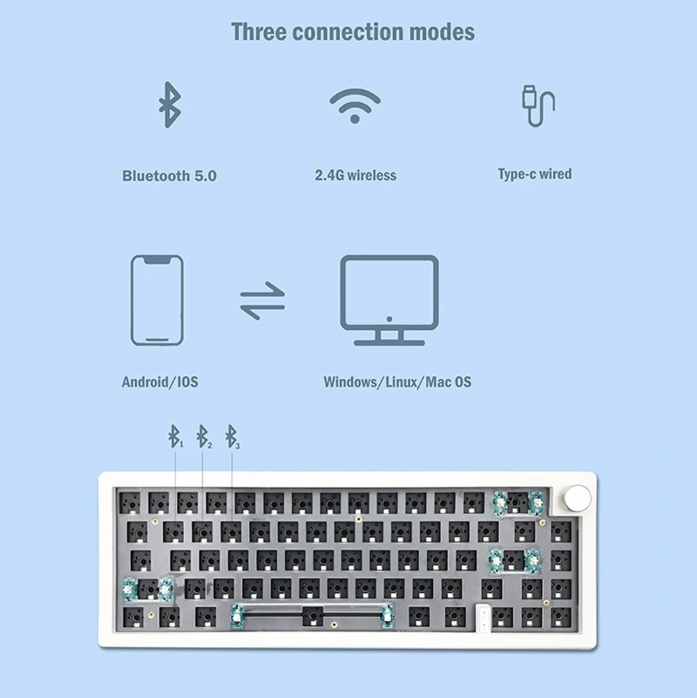 Triple-mode Junta Estrutura Teclado Mecânico Faça Você Mesmo Kit com Botão Vol 65 Layout 66 Teclas Rgb Hot Swappable Zuoya-gmk67 - Imagem 2