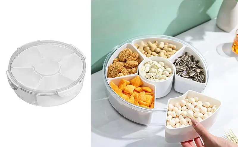 

Divided Serving Platter Snack Storage Fruit Bowl Container Box 5 Compartments Lids Food Serving Trays Platter For Birthday Party