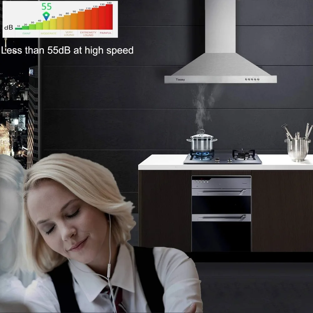 Wall Mount Range Hood 30 inch with Ducted/Ductless Convertible Duct, Stainless Steel Chimney-Style Over Stove Vent Hood 4