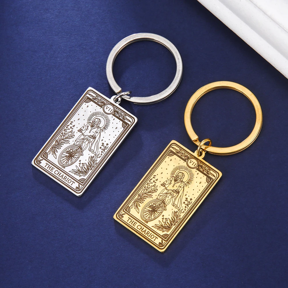 Dawapara Skeleton Tarot Karte Schlüsselbund Edelstahl Glück Amulett Ringelblume Tarot Schlüsselring Schädel Gothic Halloween Schmuck Geschenk – Detail 19