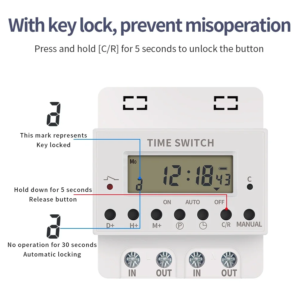 220V 60A Digital Timer Switch Programmable Time Control