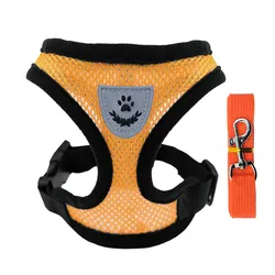 Breathable Mesh Pet Harness and Leash Set - M  (2.5-4kg) (Orange)