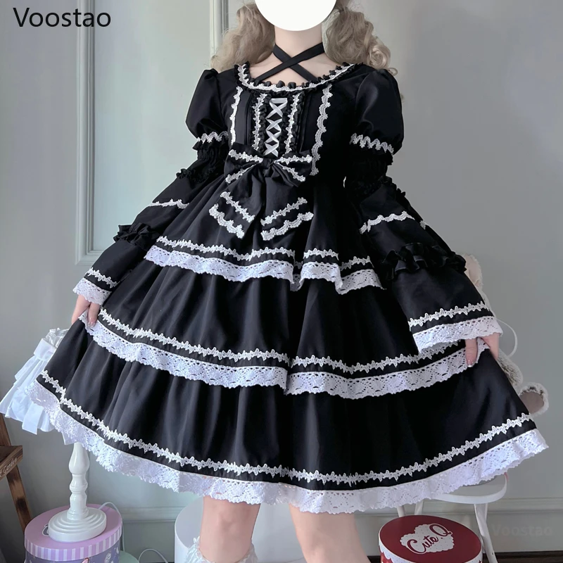 Japanese Sweet Lolita Op Dress Women Elegant Gothic Long Sleeve Princess Party Dresses Victorian Girly Harajuku Kawaii Vestidos lolita dress lolita suspender dress lolita cosplay costumes