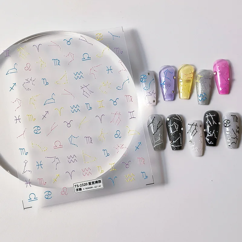 Nail Stickers Nail Art Tools Nail Decals 5D Realistic Relief Zodiac Twelve Constellations Adhesive Nail Art Stickers Decals Manicure Ornaments