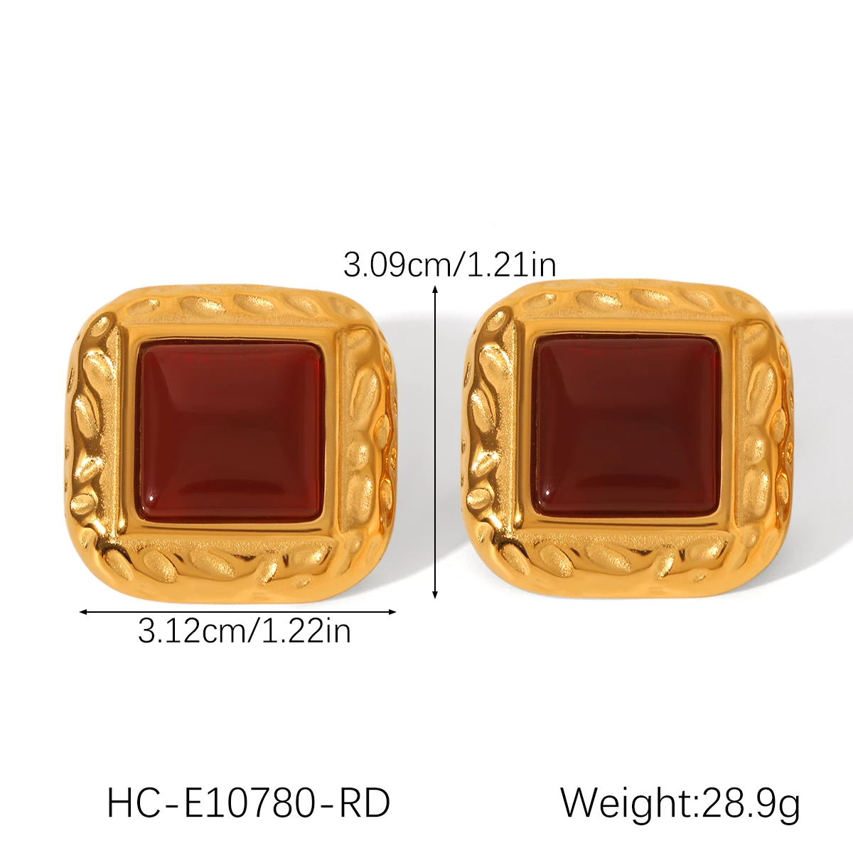 Retro roter Harz Anhänger Pullover Kette Damen Halskette Ring Armband Ohrringe 18K vergoldet Edelstahl Schmuckset – Detail 6