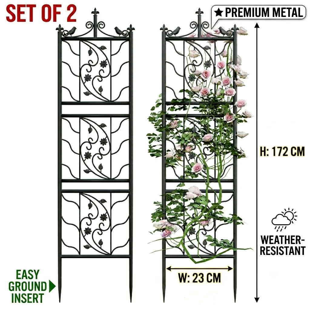 2pcs Metal Garden Trellis 172cm Height Durable Decorative Plant Support Stakes for Outdoor Climbing Plants