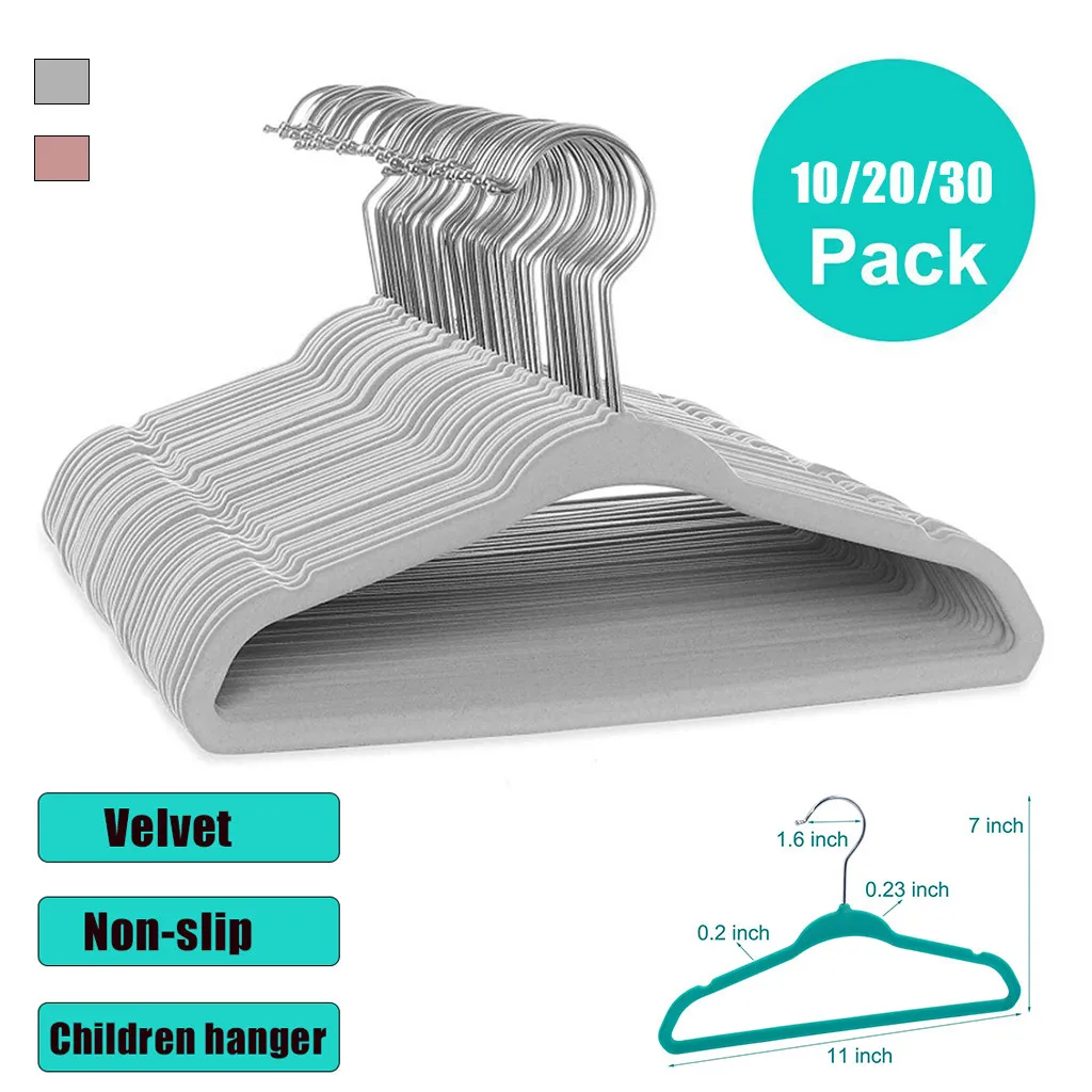 10/20/30Pcs Baby Non-Slip Velvet Hangers Space Saving 360 Degree Swivel Hook Flocked Felt Kids Clothes Drying Rack Organizer 2