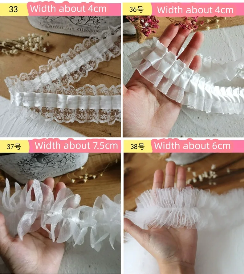 Description Picture 2 of item1 Yard Lace Lace Ribbons Accessories Lace Trim Handmade DIY Extended Clothes Pleated Sewing Decorative Fabric Skirt Hem Fabric