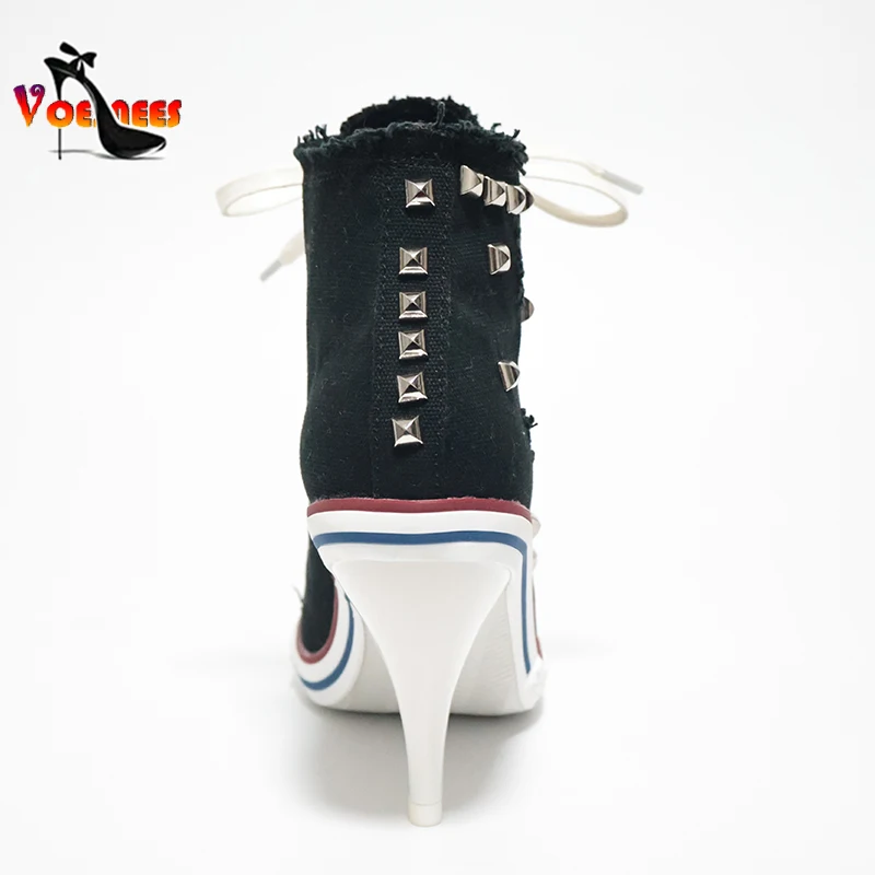 High Top Canvas Women Boots Thin Heel Shoes Women's Denim Ankle