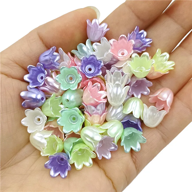 

20pcs/set 11mm*8.5mm Lily Of The Valley Flower Beads Caps DIY Acrylic Solid Color Bracelet Necklace Hair Pendants